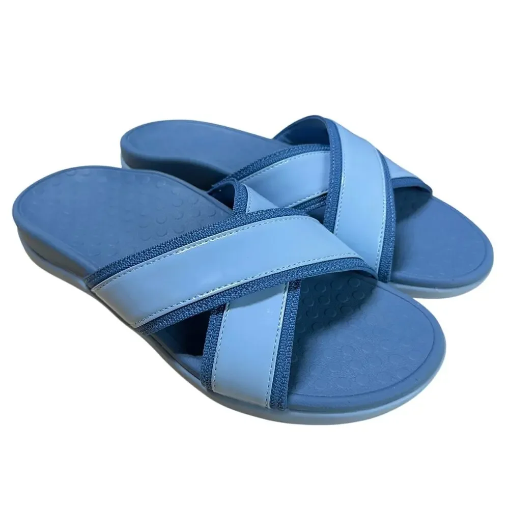 Vionic Merced Women's Cross Strap Slide Orthotic Sandals Blue Size 8 EUC